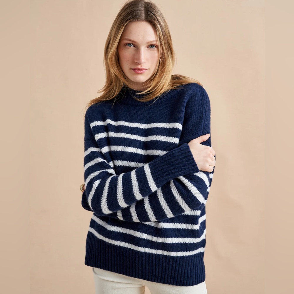 La Ligne Marin Sweater - navy and cream - size Large